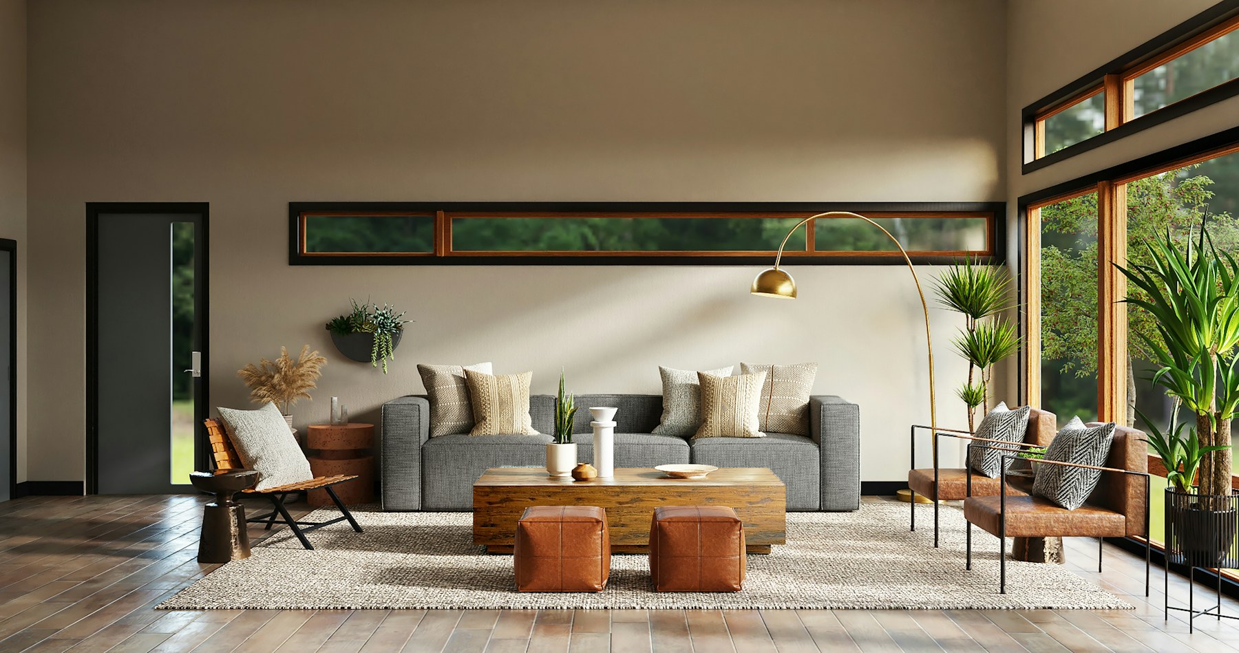 Elegant contemporary living room with professionally styled wall finishes